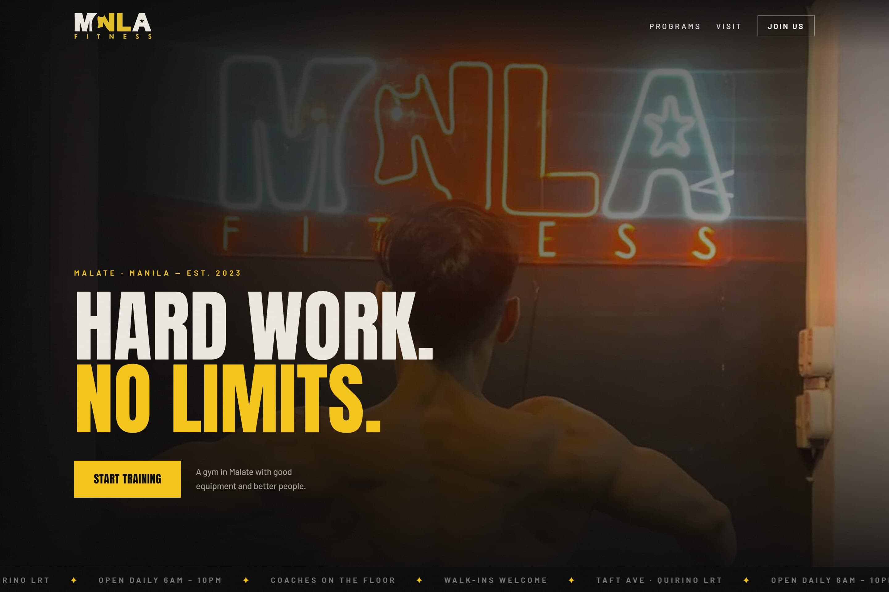 Screenshot of the MNLA Fitness website